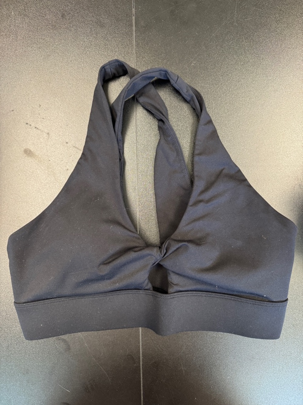 Fabletics‎ Black Twist-Front Halter Sports Bra - Solid Black